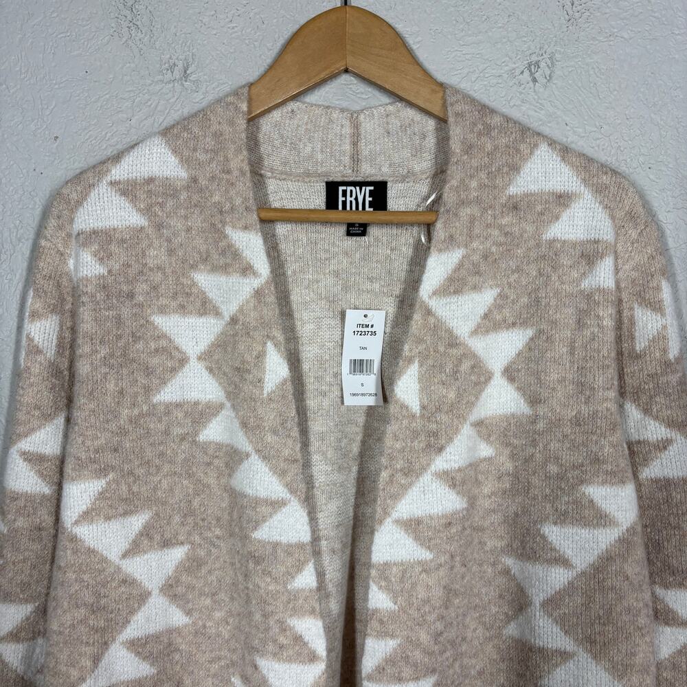 NEW! Frye The Cozy Cardigan Tan Duster Pockets Soft Print Casual Knit - S - Picture 3 of 7